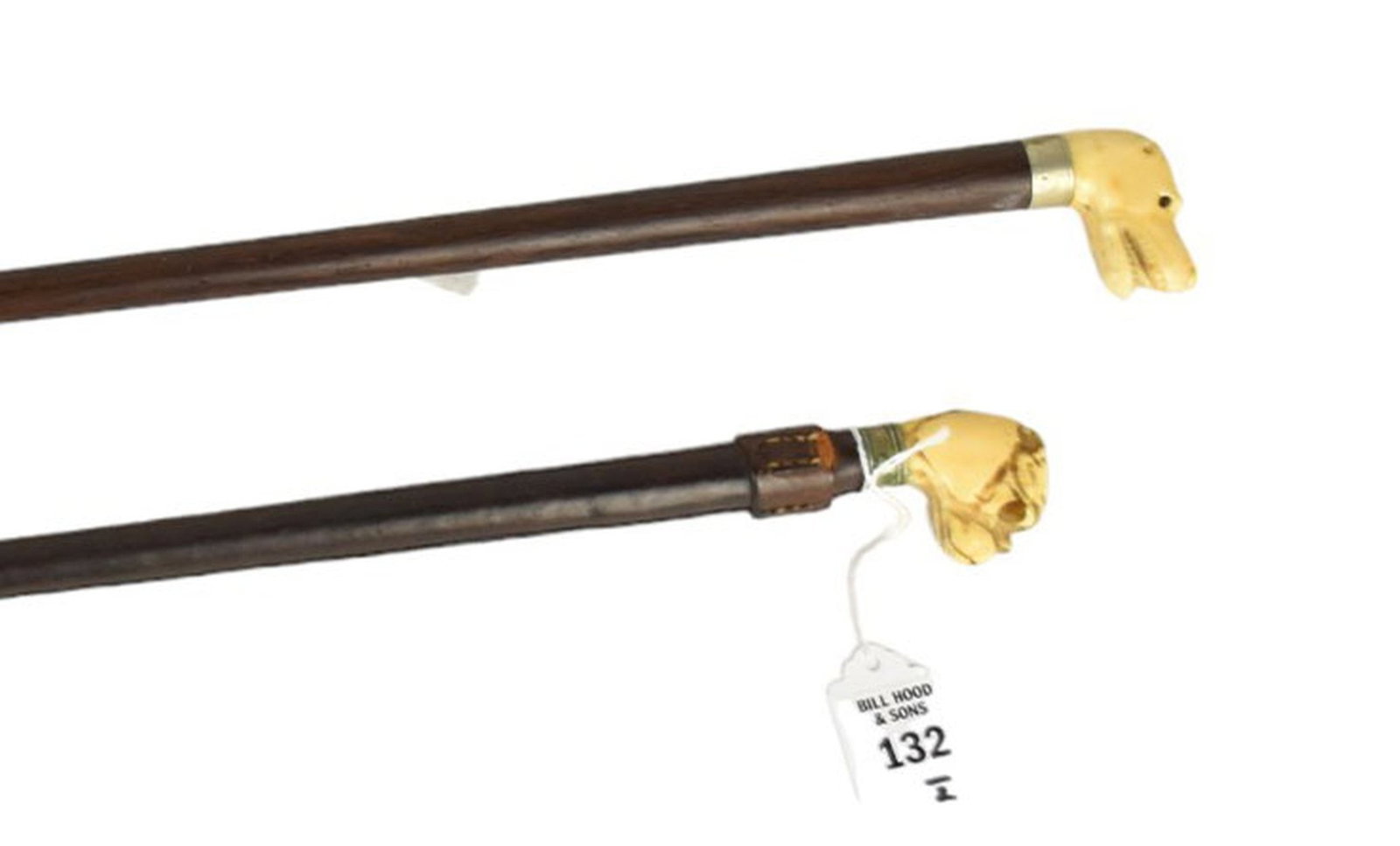 Antique English Walking Stick & Riding Crop with Carved Dog Heads, C. 19th Century - Group (1 of 9)