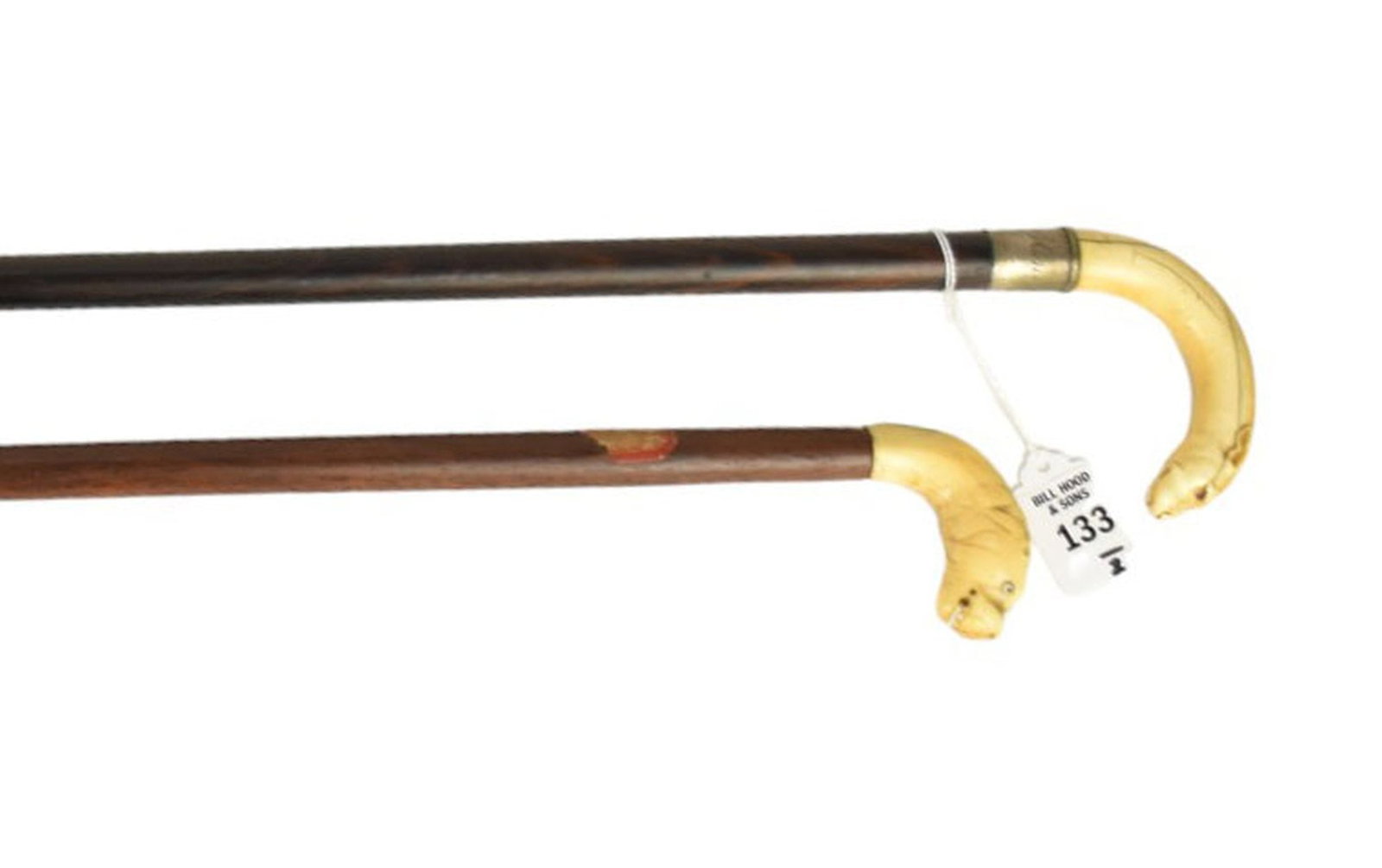 Two Antique English Walking Sticks with Carved Dog Heads - C. 19th Century. A) Cane with Carved (1 of 12)