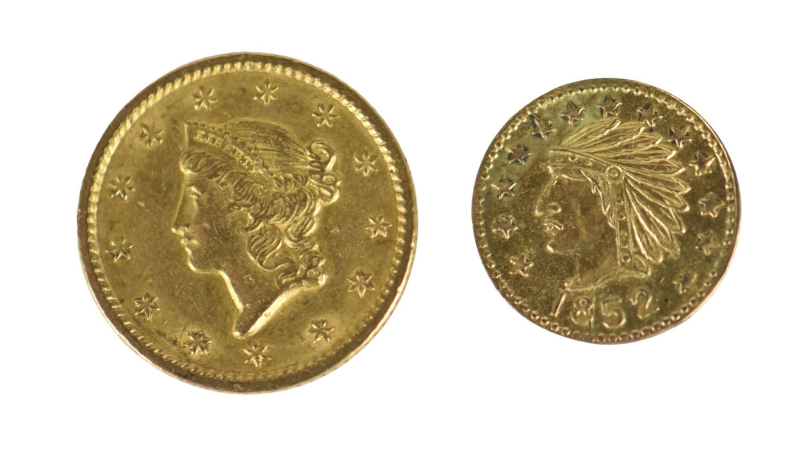 1849 1 Dollar Gold Coin & One Quarter (1/4) Californian Gold Coin Dated 1852 (1 of 2)