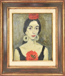 Moses Soyer (American, 1899–1974) "Cuban Dancer" oil on board, sight size 14 5/8 x 17 1/2 inches,: Moses Soyer (American, 1899–1974) "Cuban Dancer" oil on board, sight size 14 5/8 x 17 1/2 inches, 27 5/8 x 24 inches overall.