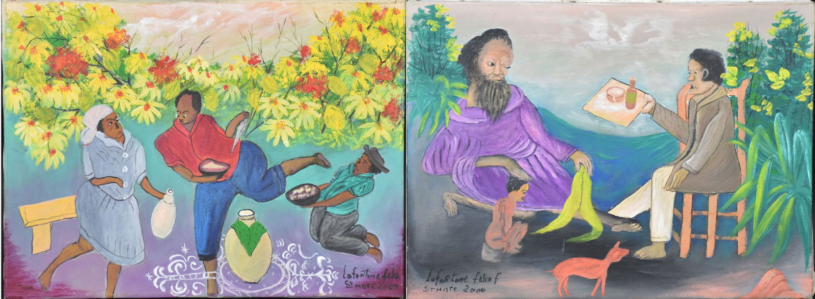 Pair of LaFortune Felix (Haitian B. 1933). Both signed on canvas LaFortune Felix, St. Marc-2000. (1 of 11)