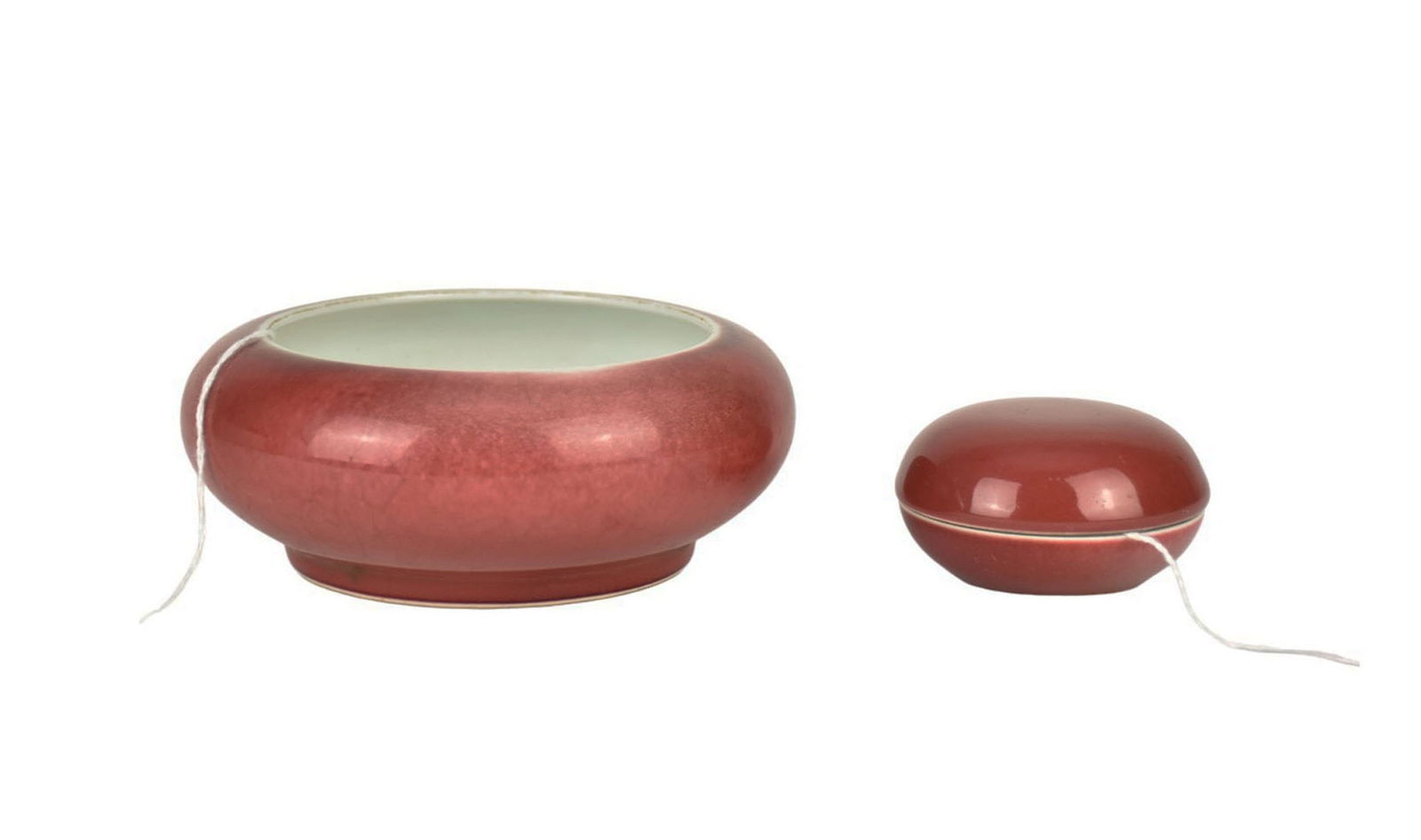 Two Chinese Peach Bloom Glaze Scholars Objects - Two porcelain Scholar's Objects with red peach (1 of 7)