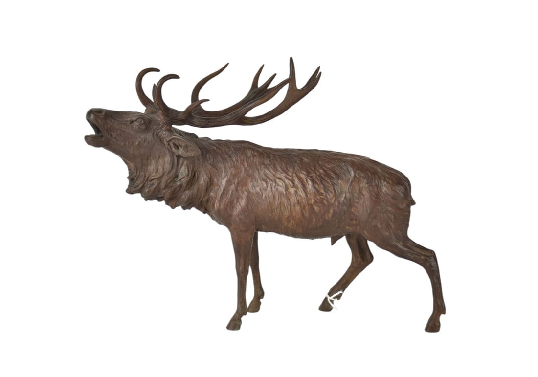 Bronze Elk After Joeseph Franz Pallenberg - A matte patinated bronze figure of a horned elk. (1 of 6)