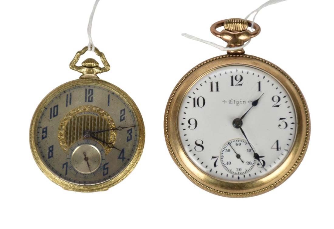 2 Pocket Watch Gold Filled Lot. Elgin 8041730 18s 17j  54mm and Illinois 12s 17j  4336085 42mm needs (1 of 8)