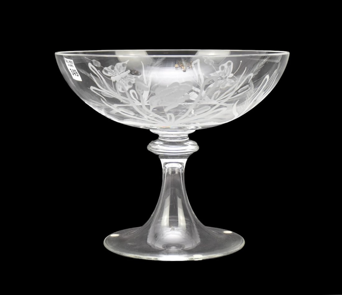 Tiffany Glass Compote, Floral and Turtle Motif, 8"h x  9 1/2"d (1 of 6)
