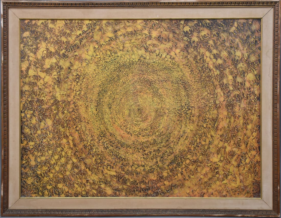 Circular abstract brown yellow SUN  "Life's longing for itself", dated May 1968, Exhibition #519, (1 of 9)