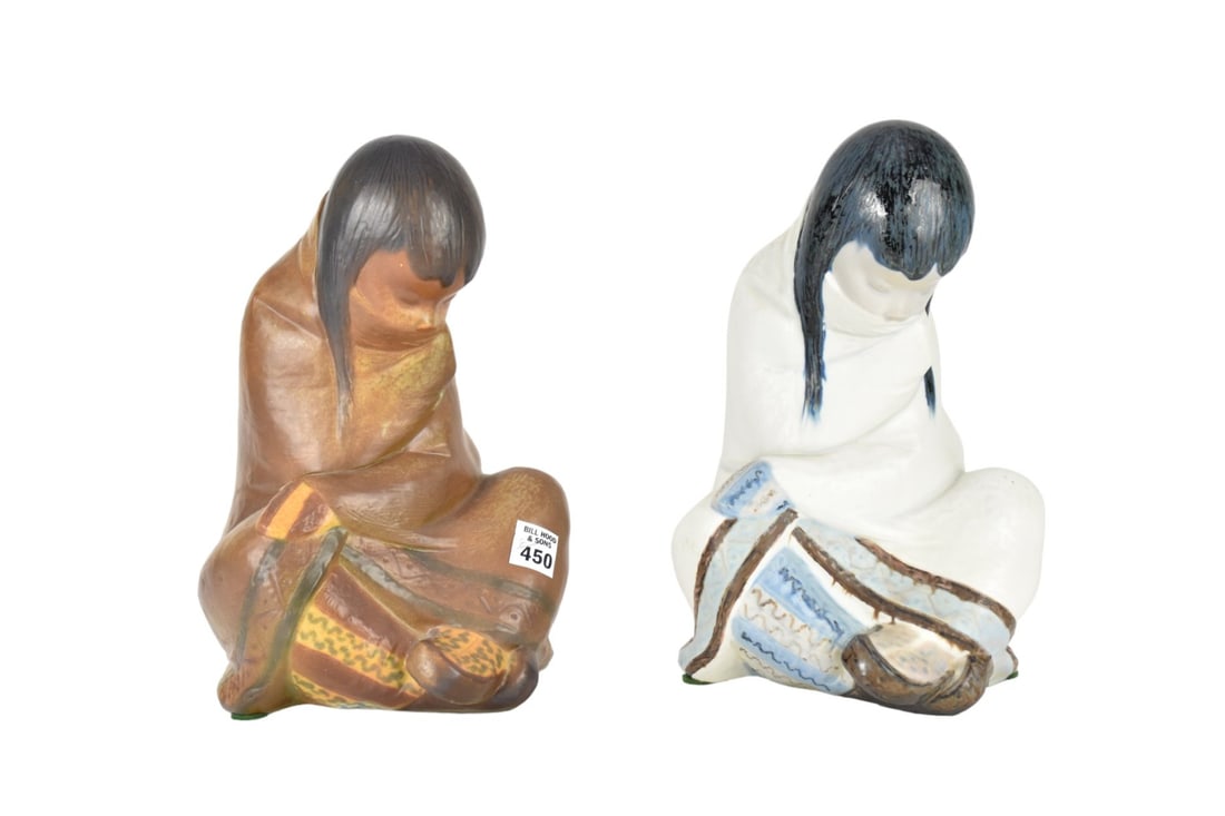 2 Lladro Seated Native American Indian Figures, 11 1/2"h x 8"w (1 of 9)