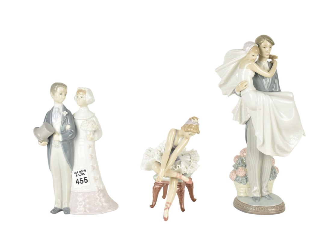 3 Lladro Figures, Seated Ballerina (original Box), 2 Bride & Grooms, 10"h (1 of 9)