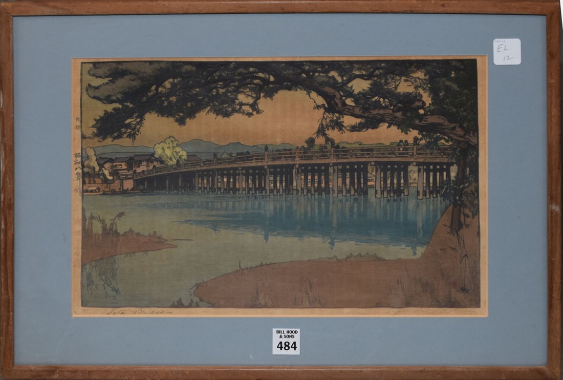 Japanese Woodblock Print Hiroshi Yoshida. Pencil signed , sight 10 x 15-1/4 inches. Overall framed (1 of 6)