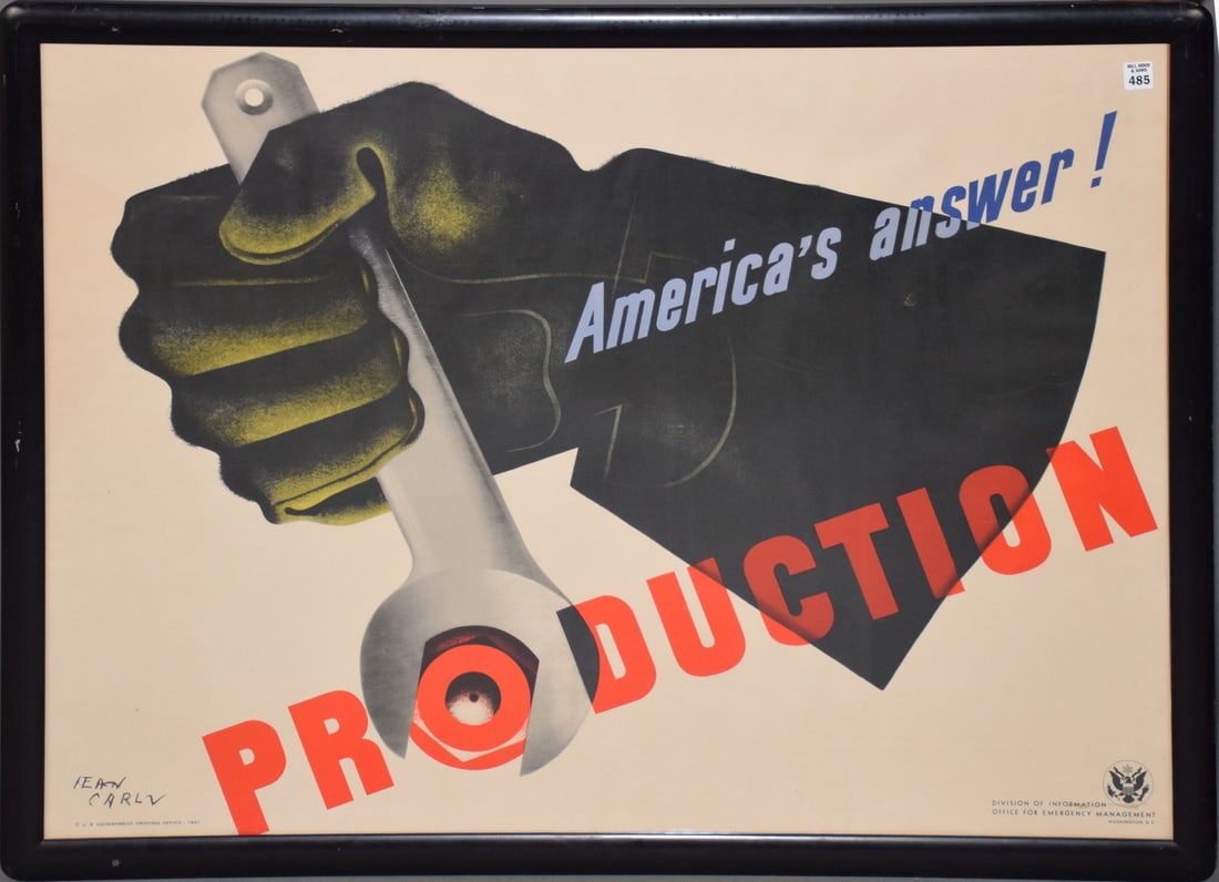 Jean Carlu Americas Answer Vintage WWII Poster- US Gov. Printing office-1941. sight size 29-1/2 x 40 (1 of 6)