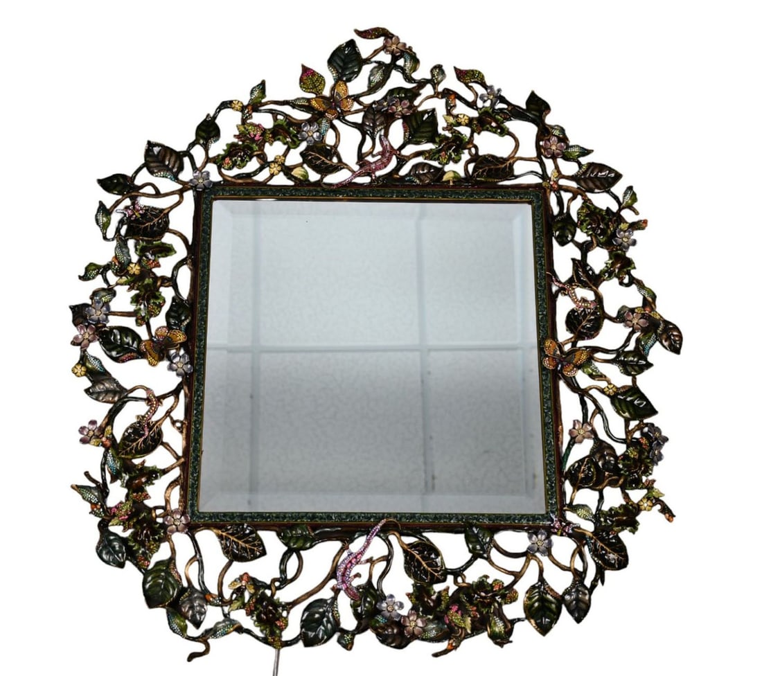 JAY STRONGWATER "Dawn" Wall Mirror, 20th Century, Elaborate gilt and semi-precious stone inset frame (1 of 12)