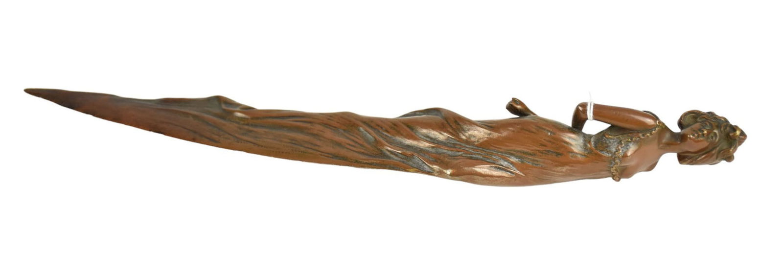 Franz BERGMAN Figural Bronze Letter Opener.  Art Nouveau maiden in flowing gown, marked with B in (1 of 8)