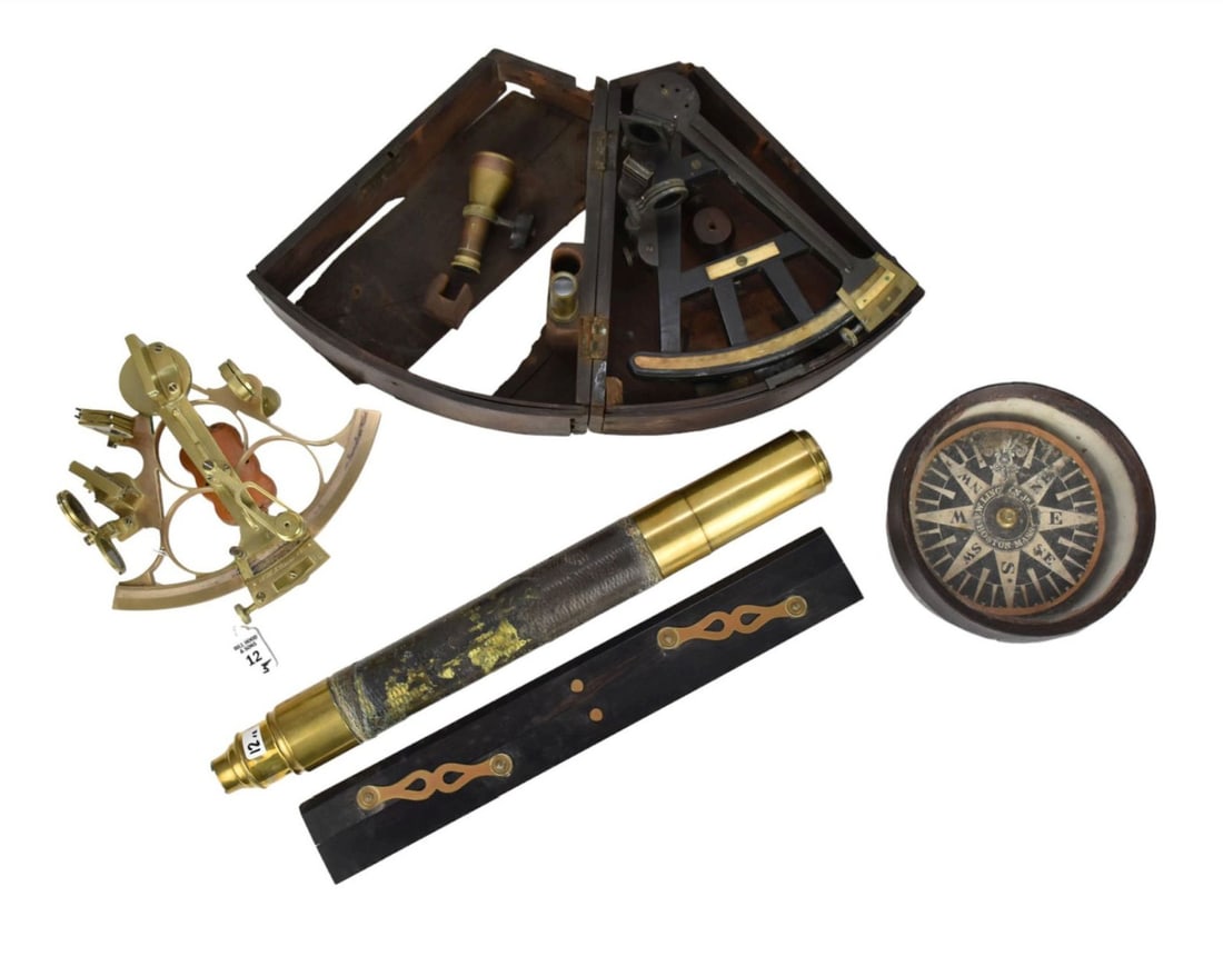 Group of 19th Century Nautical Articles - Grouping Comprises: A) Brass Sextant, engraved with: (1 of 14)