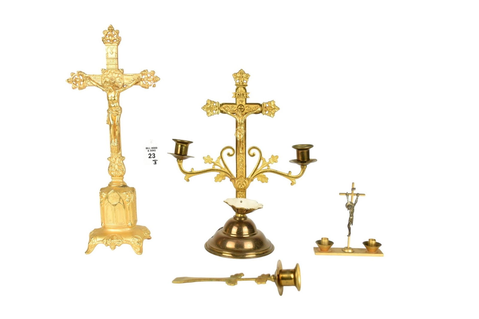 Group of Religious Altar Candelabras & Crucifixes - Group of religious altar items comprising: A) (1 of 6)