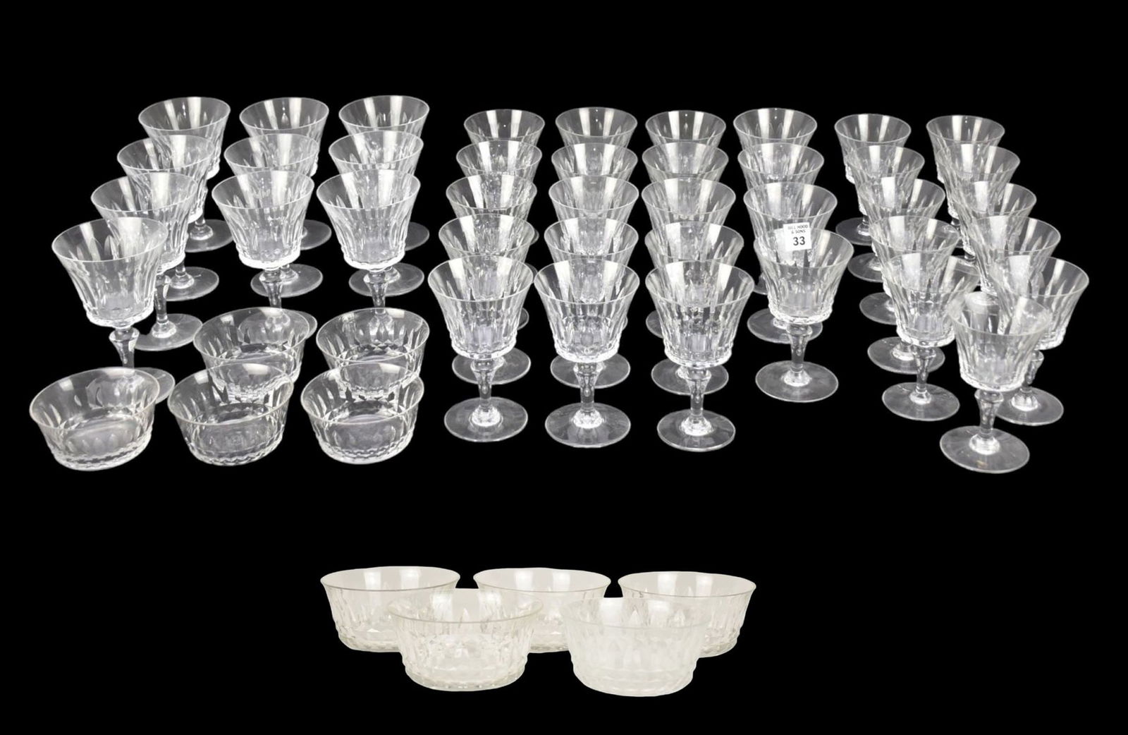 Baccarat Crystal Glasses, 3 Assorted Sizes, Piccadilly Pattern, 10 Flutes (6 1/2"h), 19 Flutes (6"h) (1 of 12)