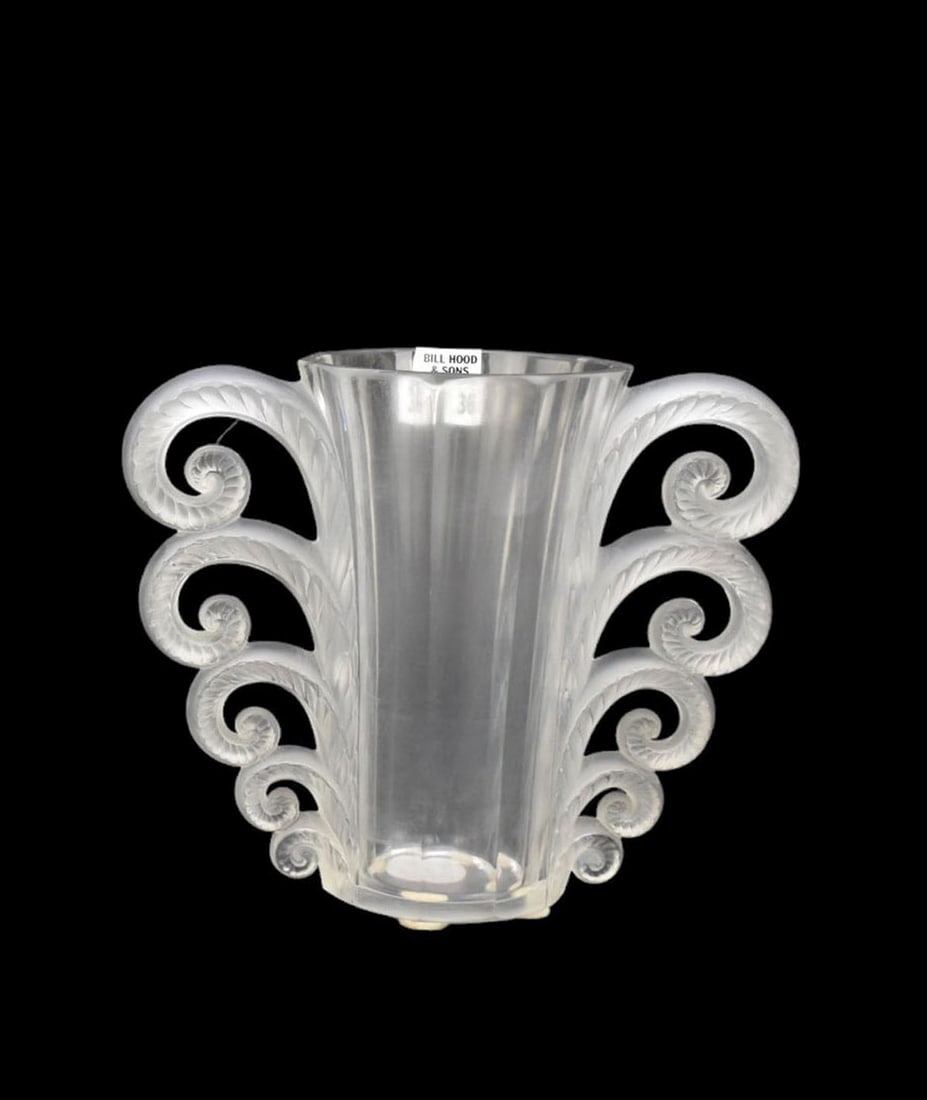 Lalique Crystal "Beauvis" Vase, Circa 1931, #1064, Marked R. Lalique France, 8"h x 9 1/2"dia (1 of 5)