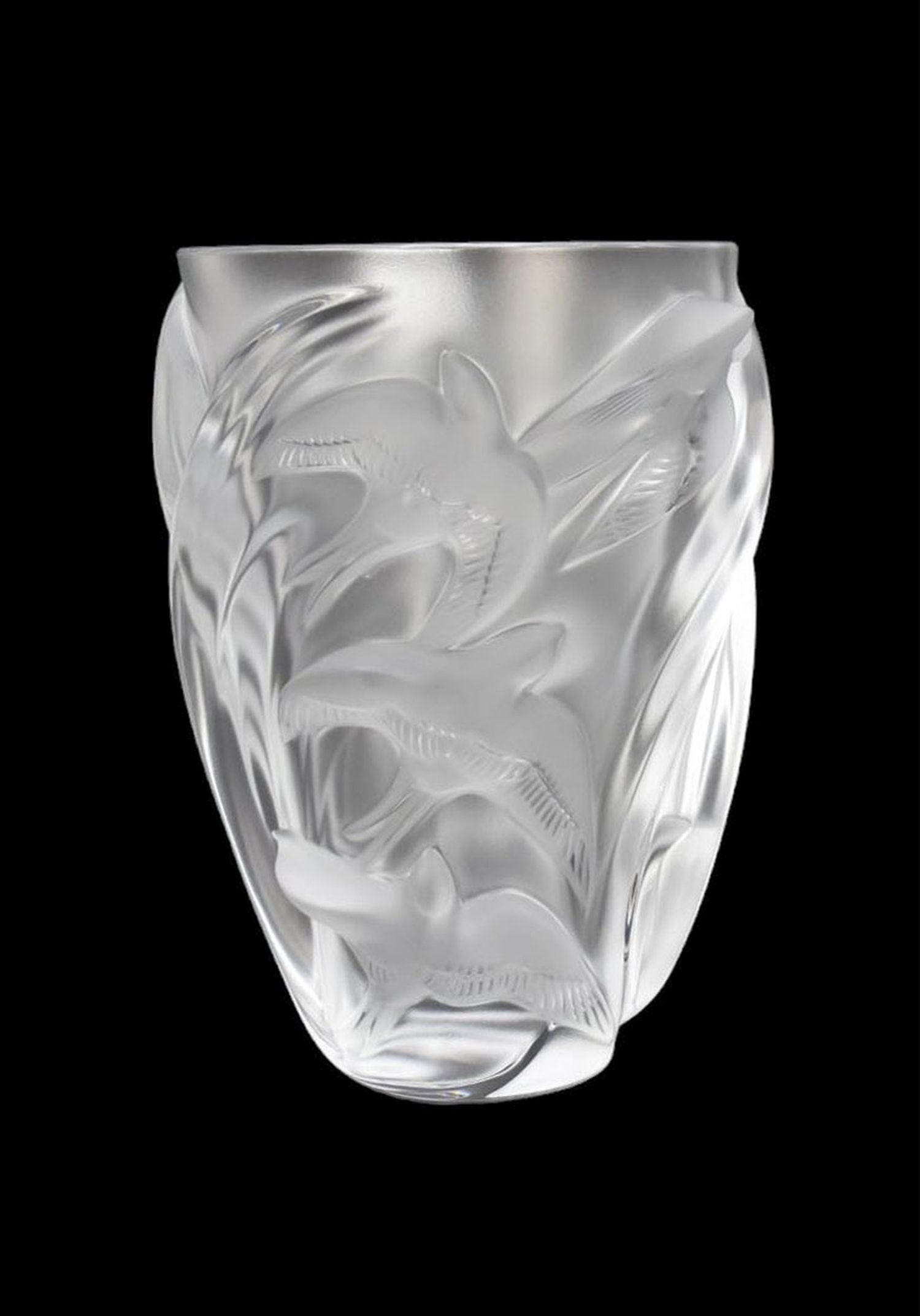 Lalique Crystal "Martinets" Vase, Frosted & Clear Tapered Vase with Doves in Flight Surrounding the (1 of 5)