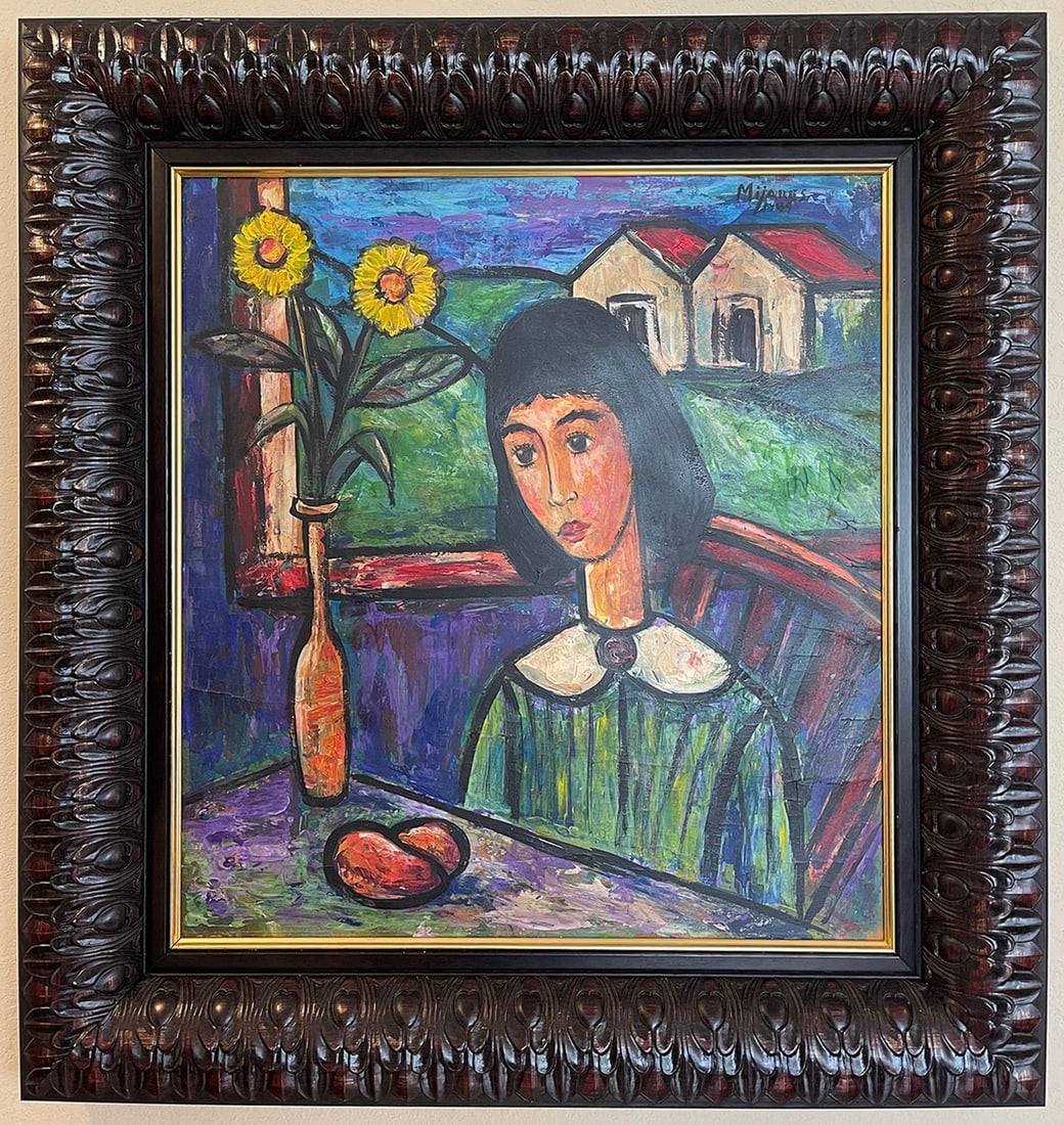 Jose Maria Mijares (CUBAN, 1921–2004) oil on cardboard, portrait of girl, dated 1949, signed upper (1 of 6)