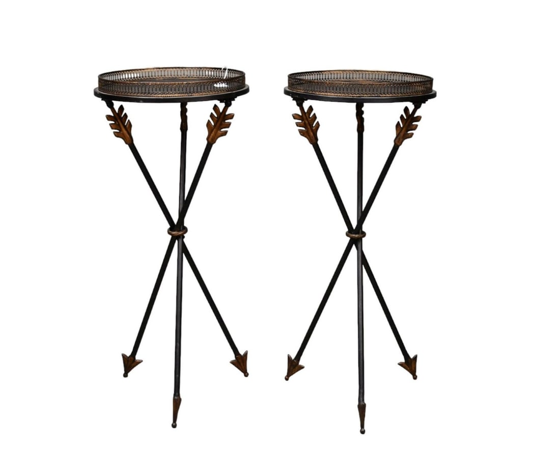 Pair Neo-Classical Side Tables, Black Metal Trifed Arrow Motif (1 of 8)