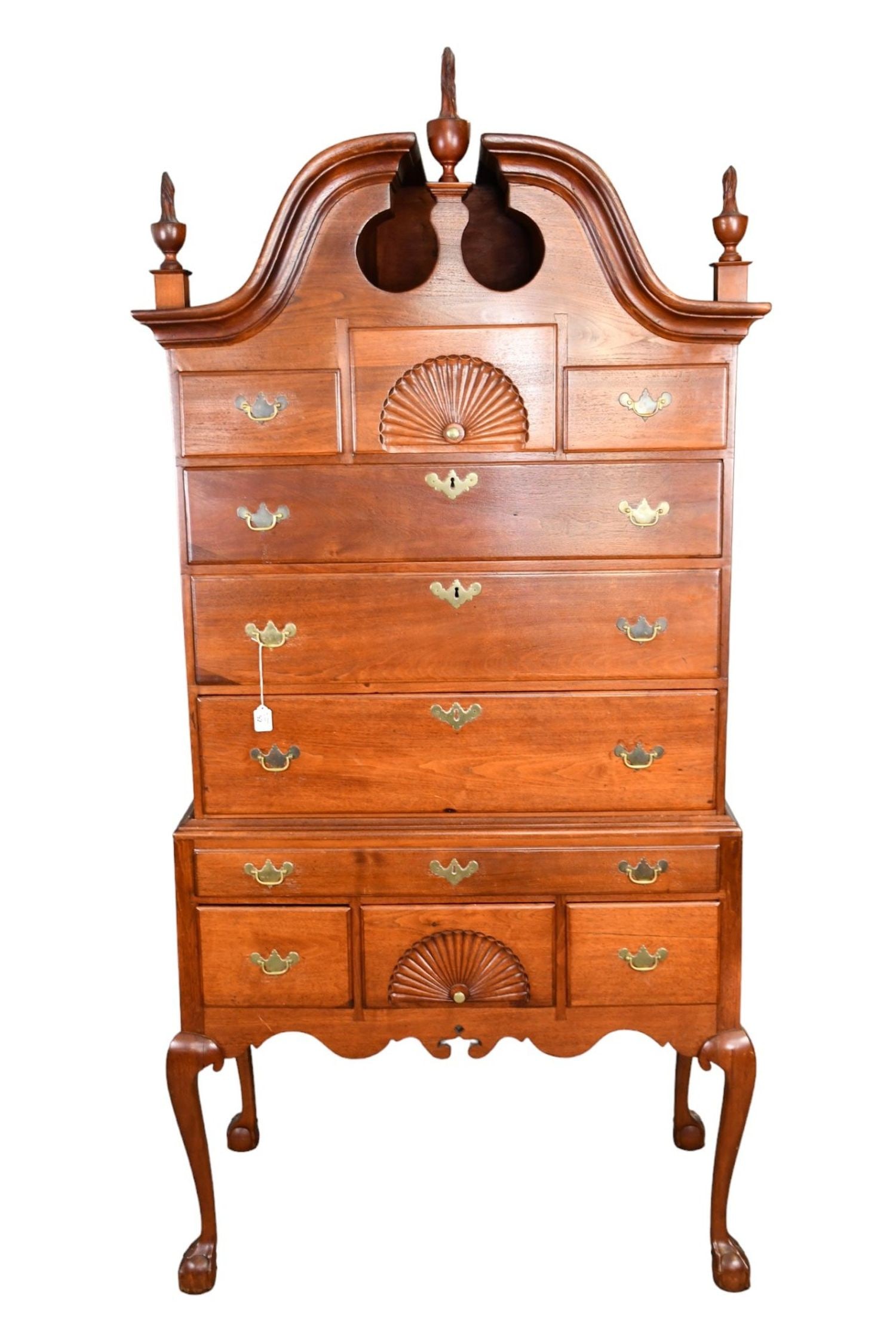 American Chest on Chest, Circa 1800, 3 Flame Finials with Broken Arch Pediment, 3 Side by Side, Top (1 of 13)
