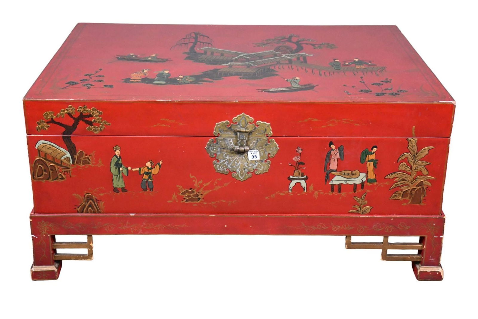 Chest & Stand, Red with Chinese Design, Sits Inside Matching Base, 18"h x 38"w x 27 1/2"d (1 of 7)