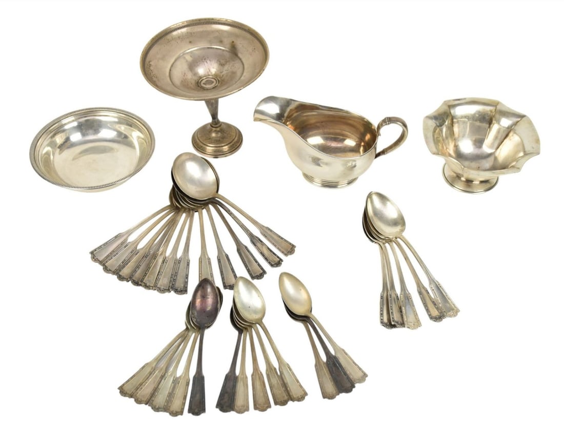 30 Sterling Spoons & 4 Sterling Table wares, 48 ozt (1 of 6)