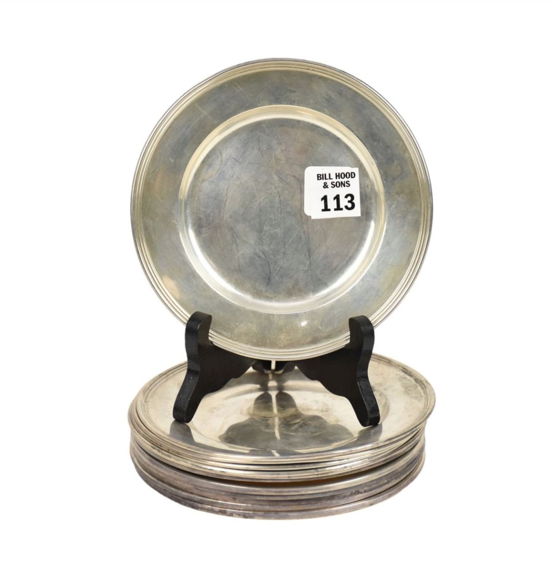 12 Sterling Plates, 6 Alvin with Monogram & 6 International no monogram, 6 "dia, 27ozt (1 of 6)