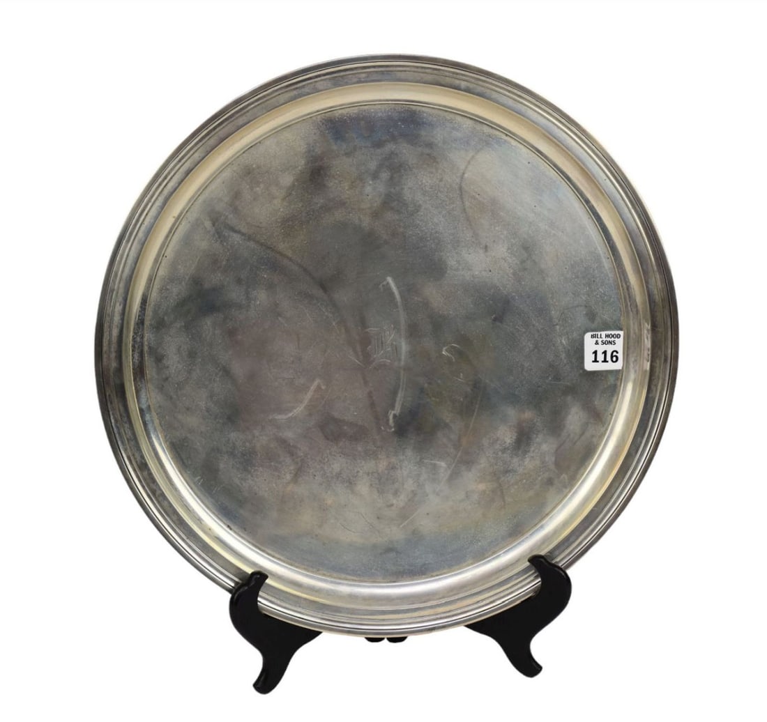 Tiffany & Co. Makers Sterling Silver Tray, Pattern 21254, Monogram, 40 ozt, 15"dia (1 of 7)