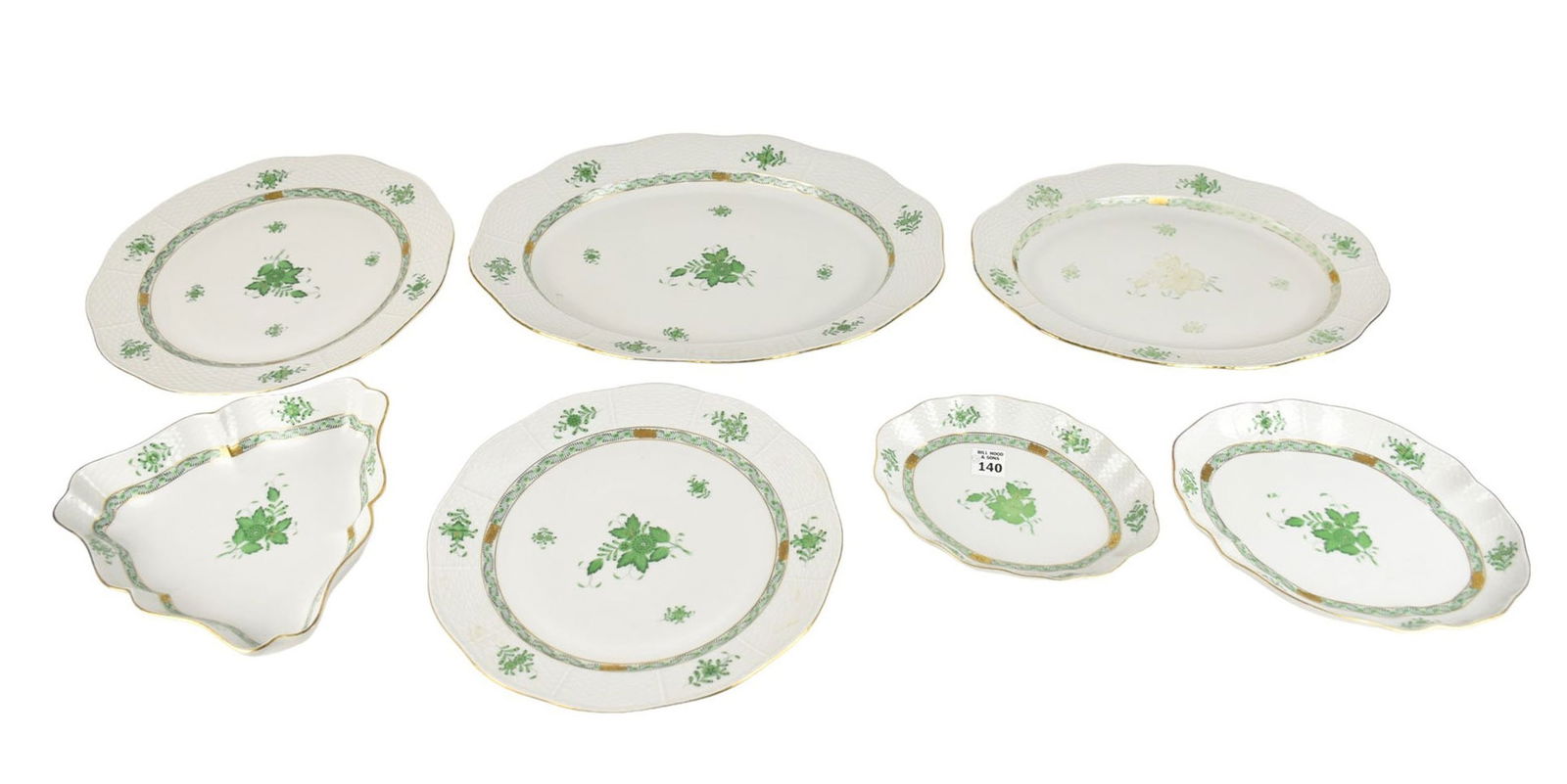 Herend Porcelain Chinese Green Bouquet Serving Pieces, incl; 2 Round Platters (11 3/4"dia & 13"dia), (1 of 11)