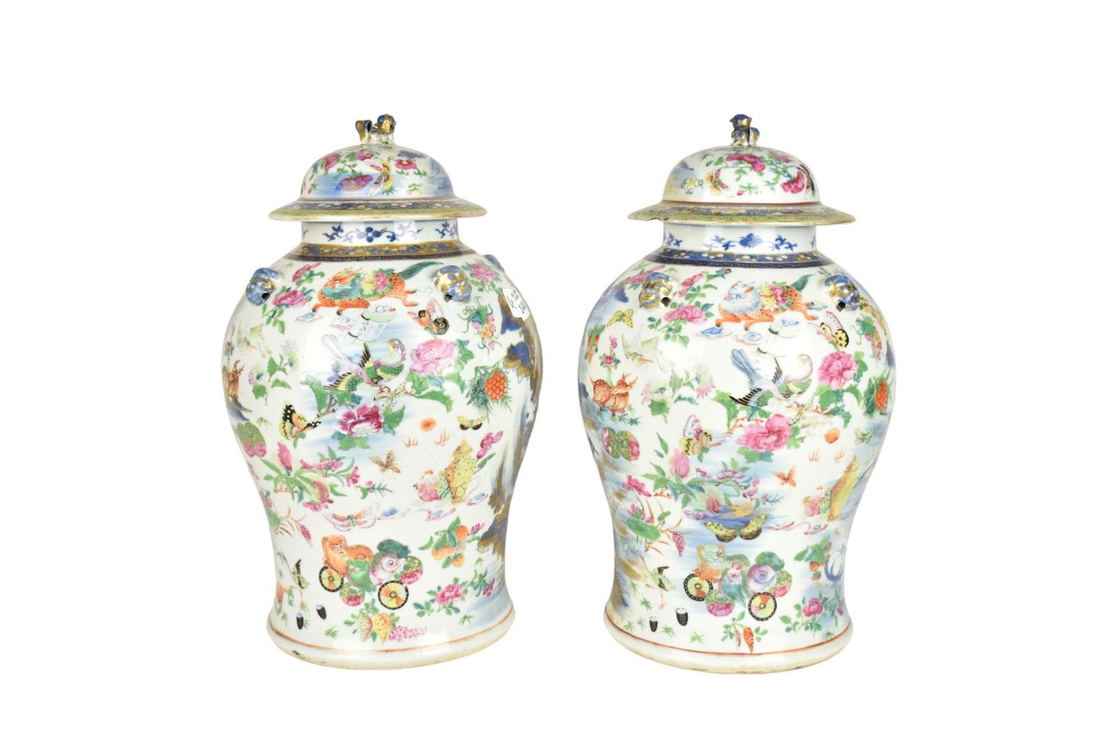 Large pair of Chinese Porcelain Covered Vases. White porcelain ground decorated partly in famille (1 of 14)