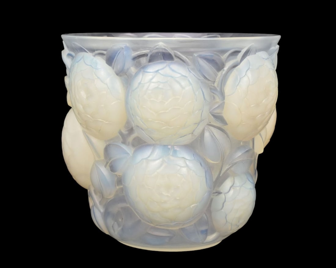 R. Lalique Opalescent Glass Oran Vase circa 1927 Marks: R LALIQUE France no. 999. 10 x 11 inches (1 of 12)