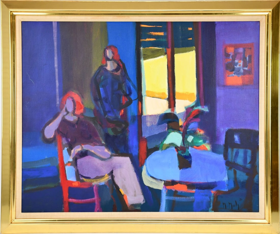 Marcel Mouly (French, 1918–2008) oil on canvas, L'interior mauve 1984, 36 x 29 inches sight size,: Marcel Mouly (French, 1918–2008) oil on canvas, L'interior mauve 1984, 36 x 29 inches sight size, 42 x 34 framed.
