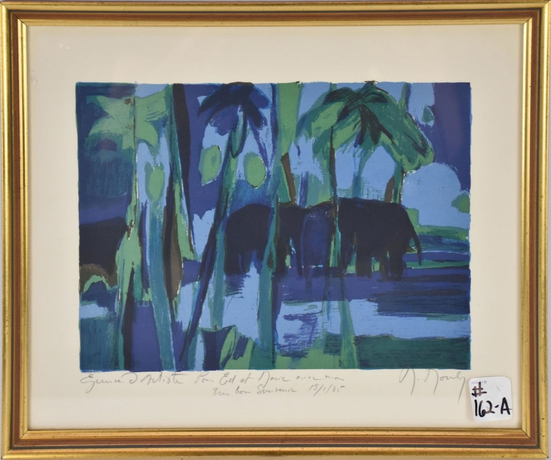 Marcel Mouly (French, 1918–2008) Lithograph with dedication, 1985, 9.5 x 12 inches: Marcel Mouly (French, 1918–2008) Lithograph with dedication, 1985, 9.5 x 12 inches