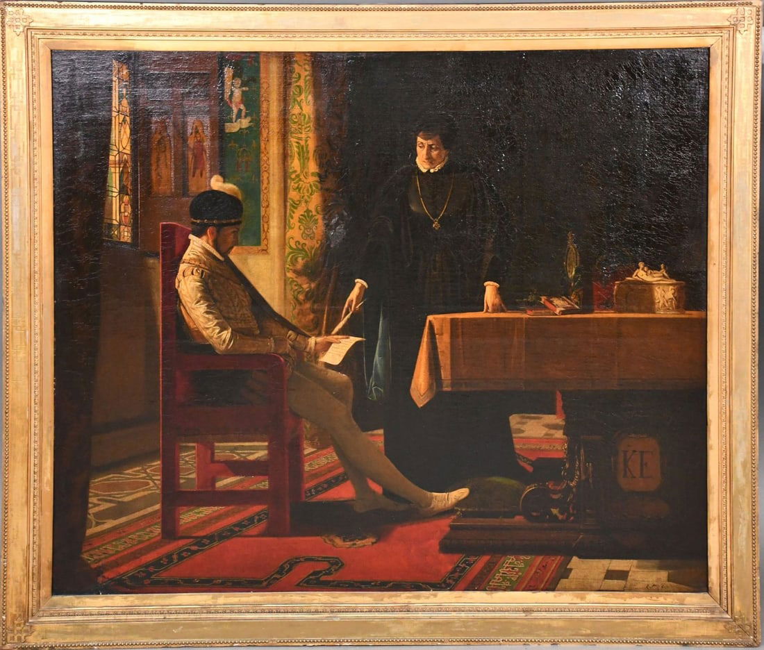 18th/19th Century Continental School Large Interior Scene, Signed illegibly  41 x 49 (1 of 15)