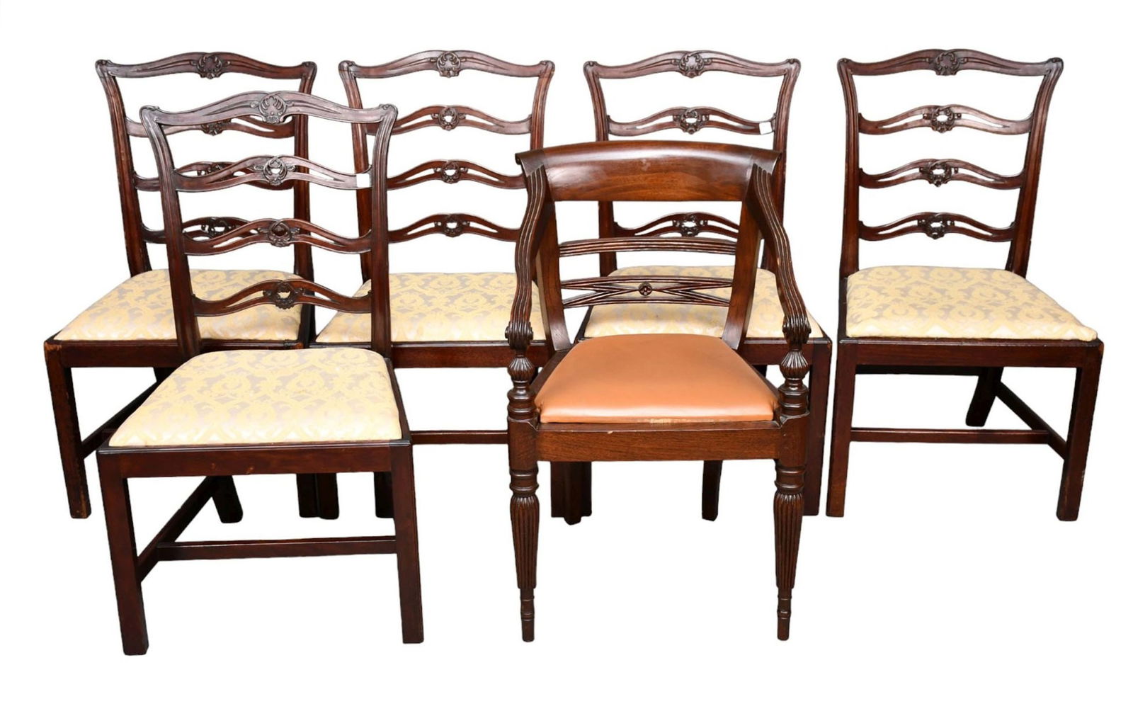 Set of 5 American Ribbon Back Mahogany Side Chairs AND Sheraton Mahogany Armchair, circa 1800's (1 of 6)