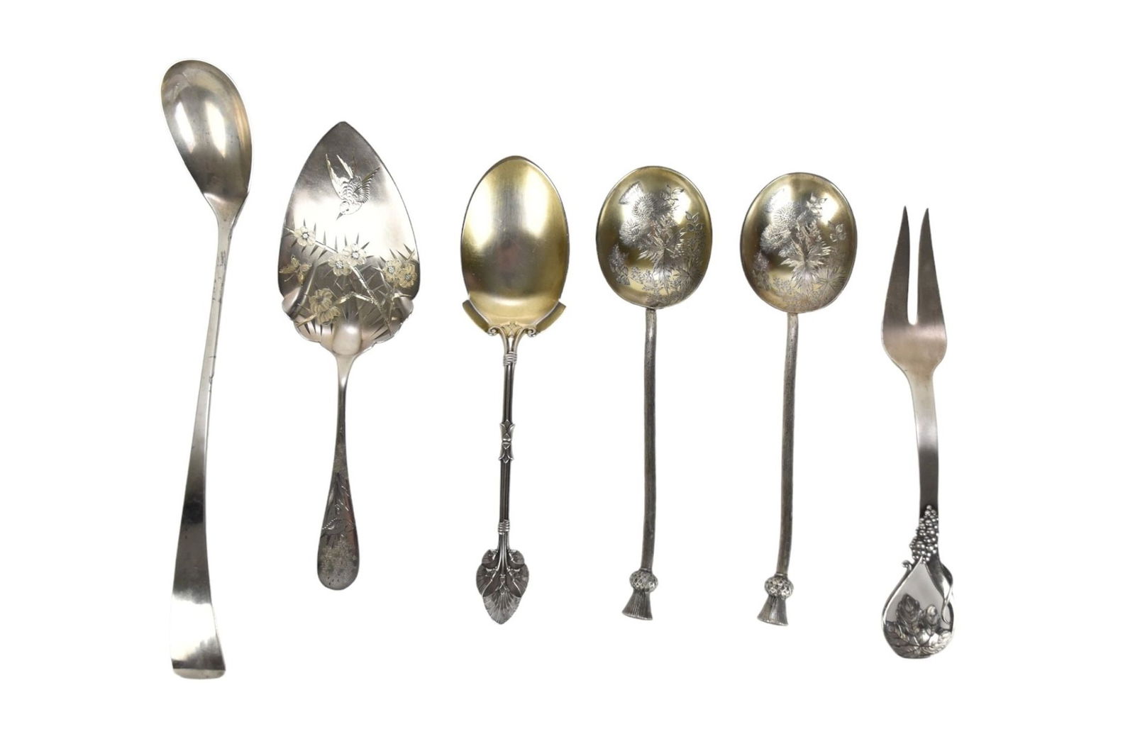 6 Assorted Antique Sterling Serving Pieces, Pair of Edinburgh 1886, 15 ozt total, 9"L shortest, 11 (1 of 13)