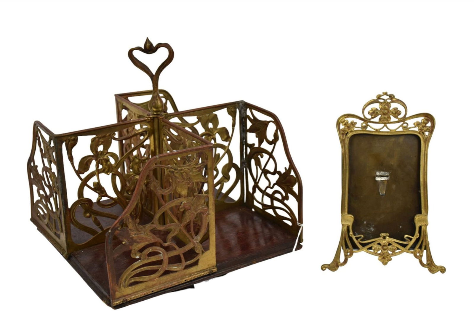 Art Nouveau Rotating Bookcase & Picture Frame - An Art Nouveau rotating bookstand, reticulated brass (1 of 7)