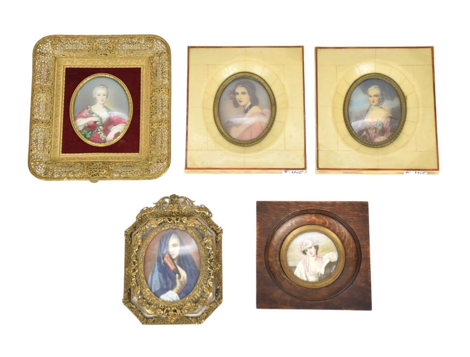 Group of Five Antique Miniature Portraits - Five miniature portraits of a woman, each hand-painted (1 of 7)