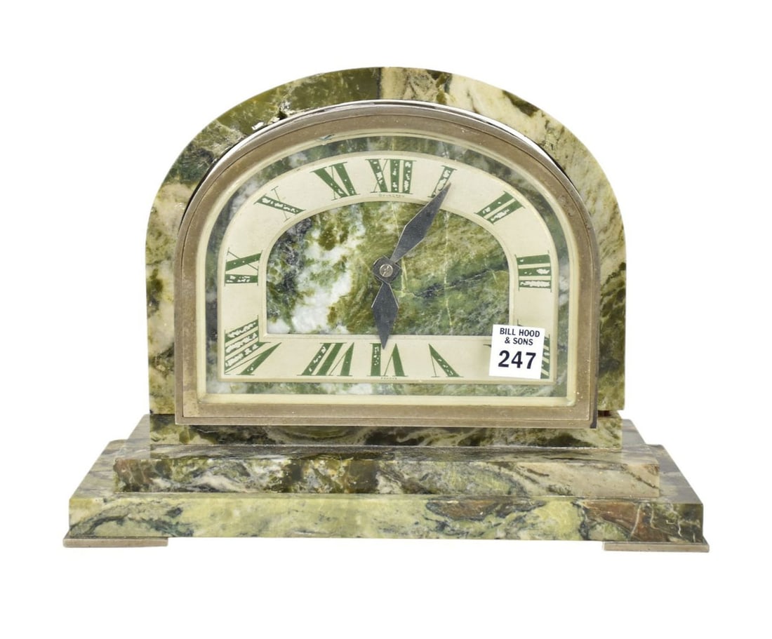 Art Deco Mantle Clock on Stepped Marble Base, 9"h x 12"w (arch needs to be re-attached) (1 of 11)