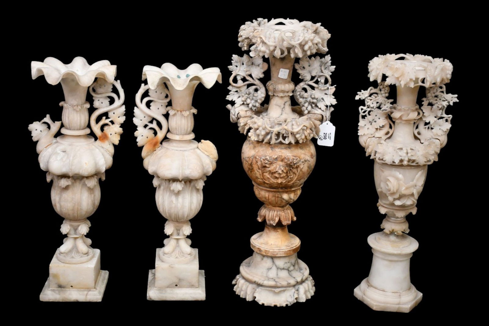4 Pieces Fancy Italian Alabaster & Marble Urns, Re-Imagined Assemblages, 30"h (repairs & damage) (1 of 8)
