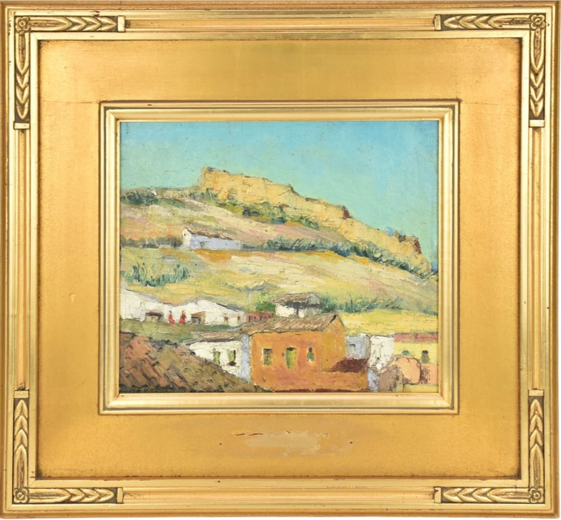 Frank Paul Sauerwein (American, 1871-1910) New Mexico Village, oil on board, signed bottom edge (1 of 6)