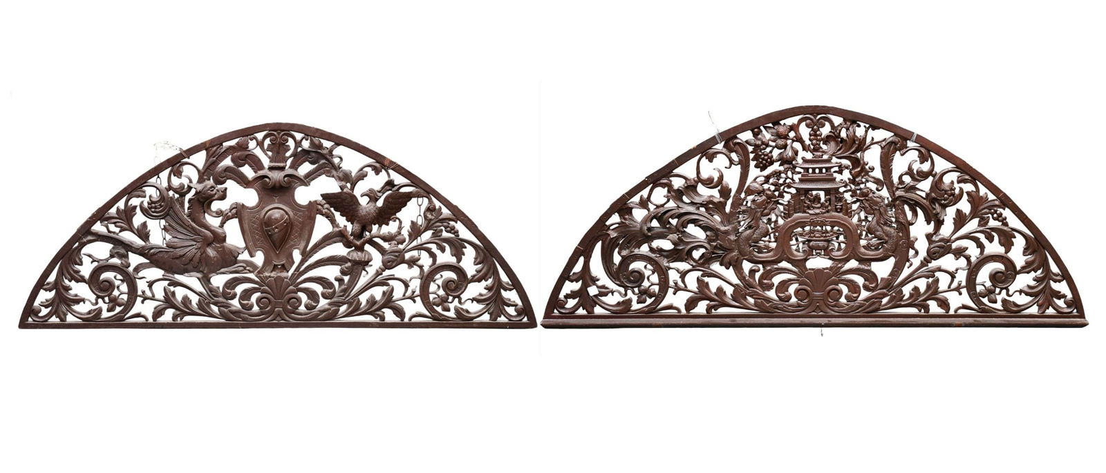Two 1/2 Circle (non-matching) Carved Wood Hanging Architectural Pieces, 26"h x 63"w (1 of 12)