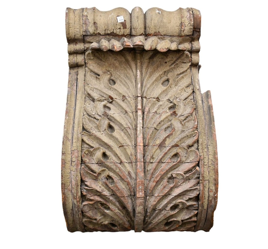 The Largest Corbel Ever, Circa 1880's, Chippy Carved Wood, 39"H x 25"w (Very Heavy, Consider: The Largest Corbel Ever, Circa 1880's, Chippy Carved Wood, 39"H x 25"w (Very Heavy, Consider Shipping When Bidding)