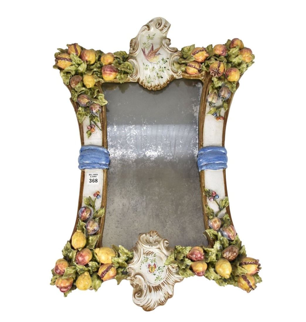 BASSANO Italian Ceramic Wall Mirror - A wall mirror with a ceramic border and fruit in relief. With (1 of 7)