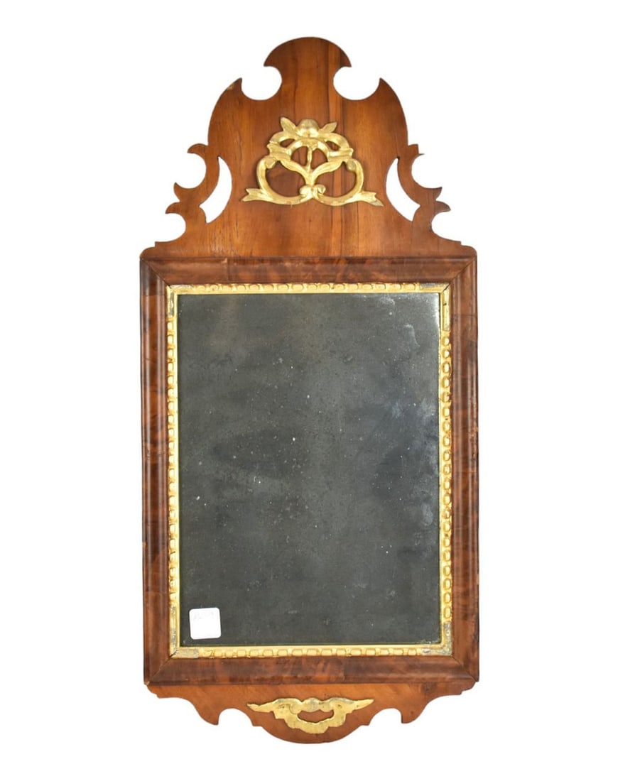 Diminutive Chippendale Mirror with Gilt Cherub & Bow at top, 4"h x 11 1/2"w (1 of 7)
