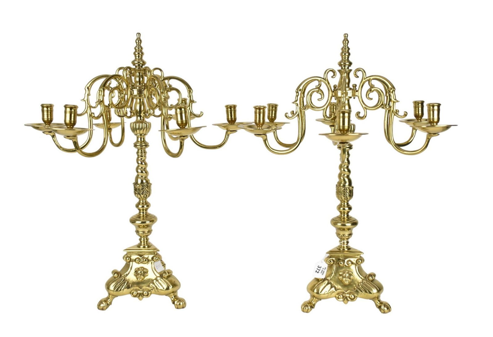 Pair 6 Branch Brass Candelabras, 24"h x 19 1/2"w (1 of 6)