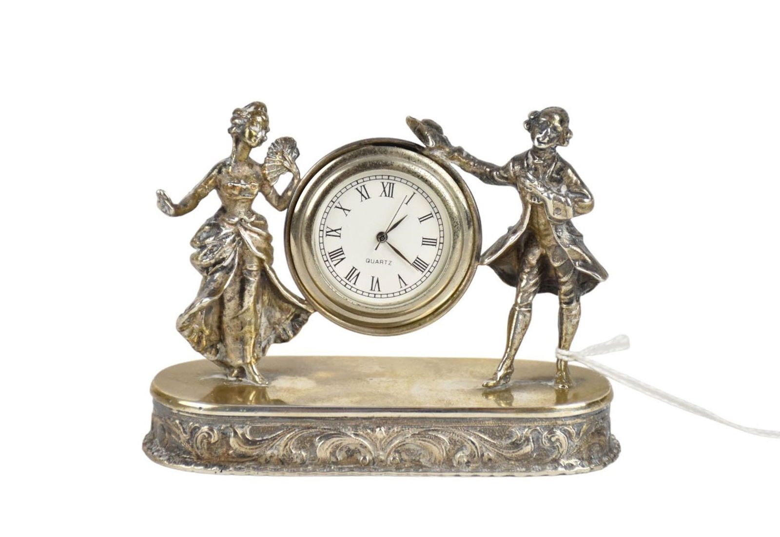 Italian 800 Silver Figural Clock - A small 800 silver clock featuring a lady and man in 18th century (1 of 8)