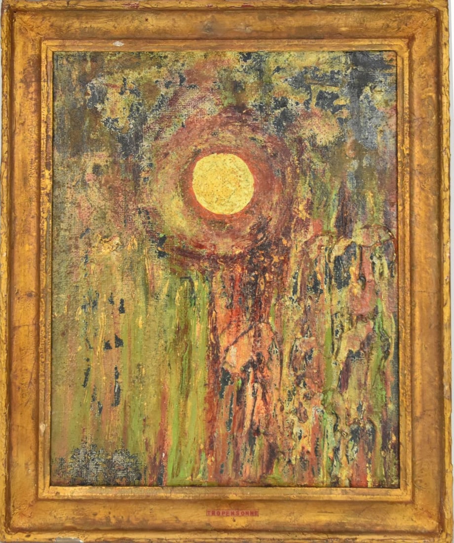 Tropical sun in New Guinea, oil on canvas, German Expressionist After Emil nolde-: Tropical sun in New Guinea, oil on canvas, Possibly signed top left German Expressionist After Emil nolde- sight size 19 x 15 1/2 inches, 23 1/2 x 20 inches overall frame, provenance: estate of Alfons