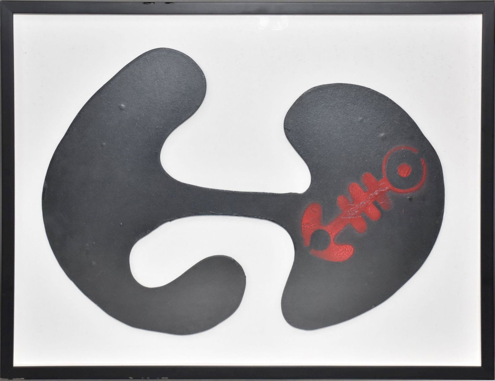 UNATTRIBUTED, 20th Century, Untitled, Painted black wood, Organic form plaque with red geometric (1 of 6)