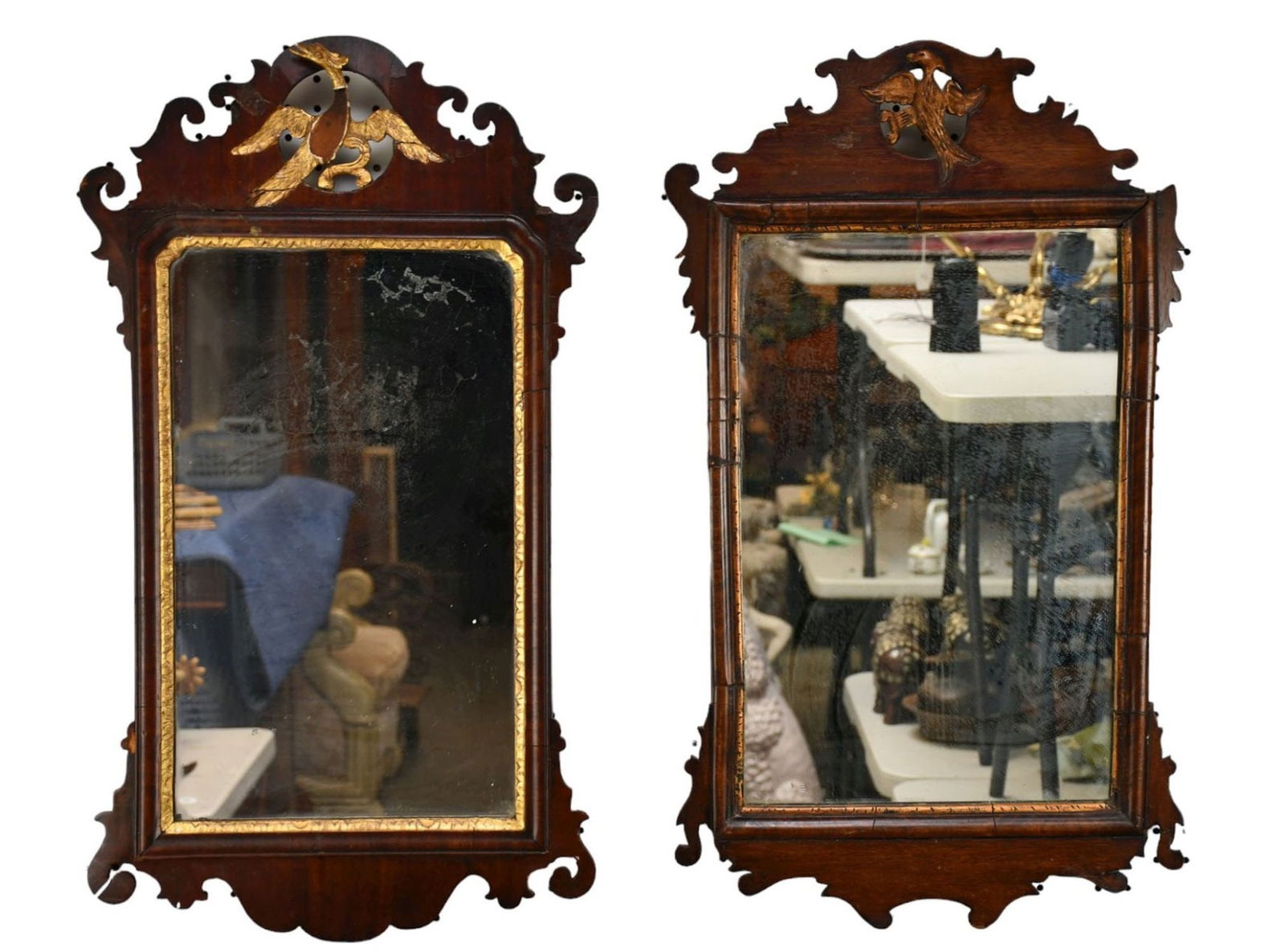 Two Mahogany Chippendale Mirrors with Gilt Eagles - c. 18th - 19th century. Approximately 31" h x 17 (1 of 7)